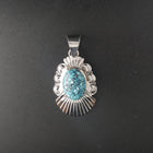 Navajo Sleeping beauty blackweb turquoise shell shape half moon sterling silver pendant