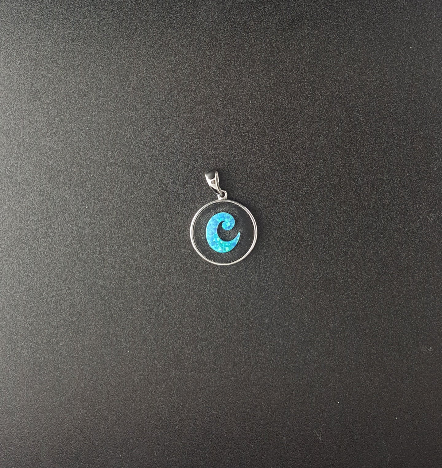 Letter name C Blue Fire Opal Round sterling silver pendant - personalized jewelry