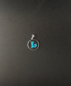 Letter name L Blue Fire Opal Round sterling silver pendant - personalized jewelry