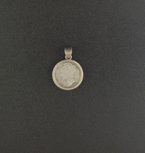 1944 Mercury Head One Dime silver coin sterling silver pendant
