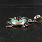 Southwest Turtle Micro Inlay turquoise white opal black onyx orange spiny oyster sterling silver pendant