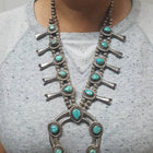 Vintage Navajo Kingman turquoise squash blossom Sterling silver necklace