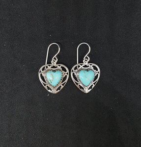 Southwest Heart Kingman Turquoise sterling silver dangle earrings