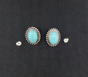 Southwest Oval 14x10mm Kingman Turquoise sterling silver post earrings