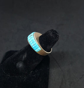size 6 1/2 VINTAGE Natural Kingman Turquoise Inlay Pointy Teardrop sterling silver ring