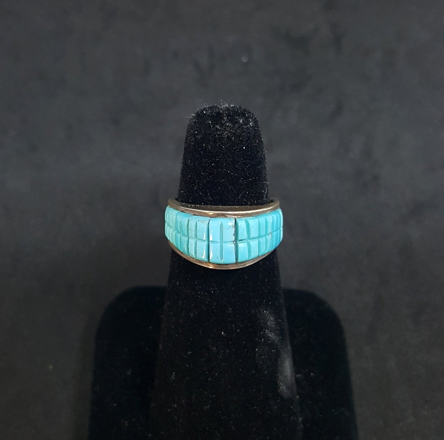 size 6 1/2 VINTAGE Natural Kingman Turquoise Inlay Pointy Teardrop sterling silver ring