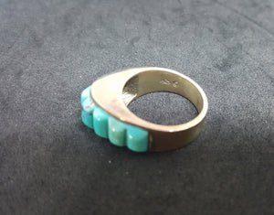 size 6 1/2 VINTAGE Natural Kingman Turquoise Inlay Pointy Teardrop sterling silver ring