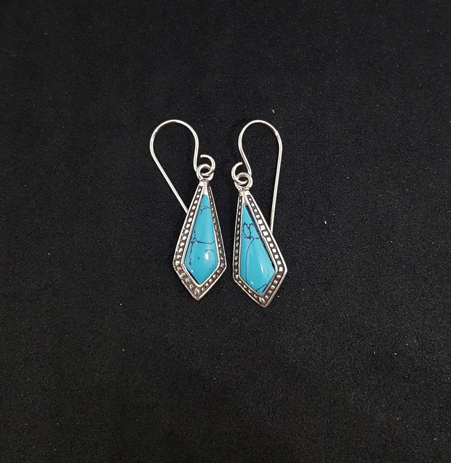 Southwest triangle Kingman Turquoise sterling silver dangle earrings