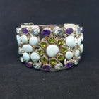 Natural Larimar Amethyst Blue Topaz Peridot sterling silver cuff bracelet