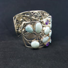 Natural Larimar Amethyst Blue Topaz Peridot sterling silver cuff bracelet