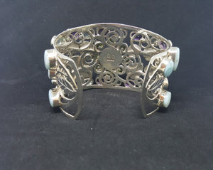 Natural Larimar Amethyst Blue Topaz Peridot sterling silver cuff bracelet