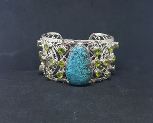 Natural Turquoise Peridot sterling silver Cuff bracelet