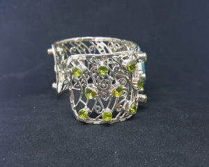 Natural Turquoise Peridot sterling silver Cuff bracelet