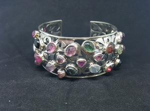 Natural Amethyst Topaz sterling silver cuff bracelet