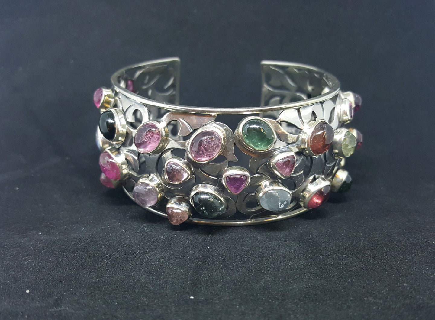 Natural Amethyst Topaz sterling silver cuff bracelet