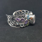 Natural Amethyst Citrine Blue Topaz Peridot sterling silver cuff bracelet