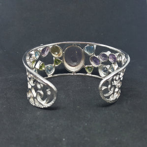 Natural Amethyst Citrine Blue Topaz Peridot sterling silver cuff bracelet