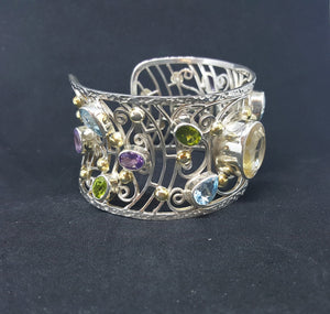 Natural Citrine Blue Topaz Amethyst Peridot sterling silver cuff bracelet