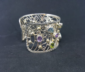 Natural Citrine Blue Topaz Amethyst Peridot sterling silver cuff bracelet