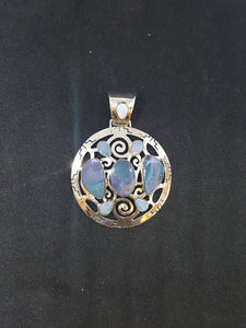 Natural Opal Navajo Design sterling silver Round Pendant