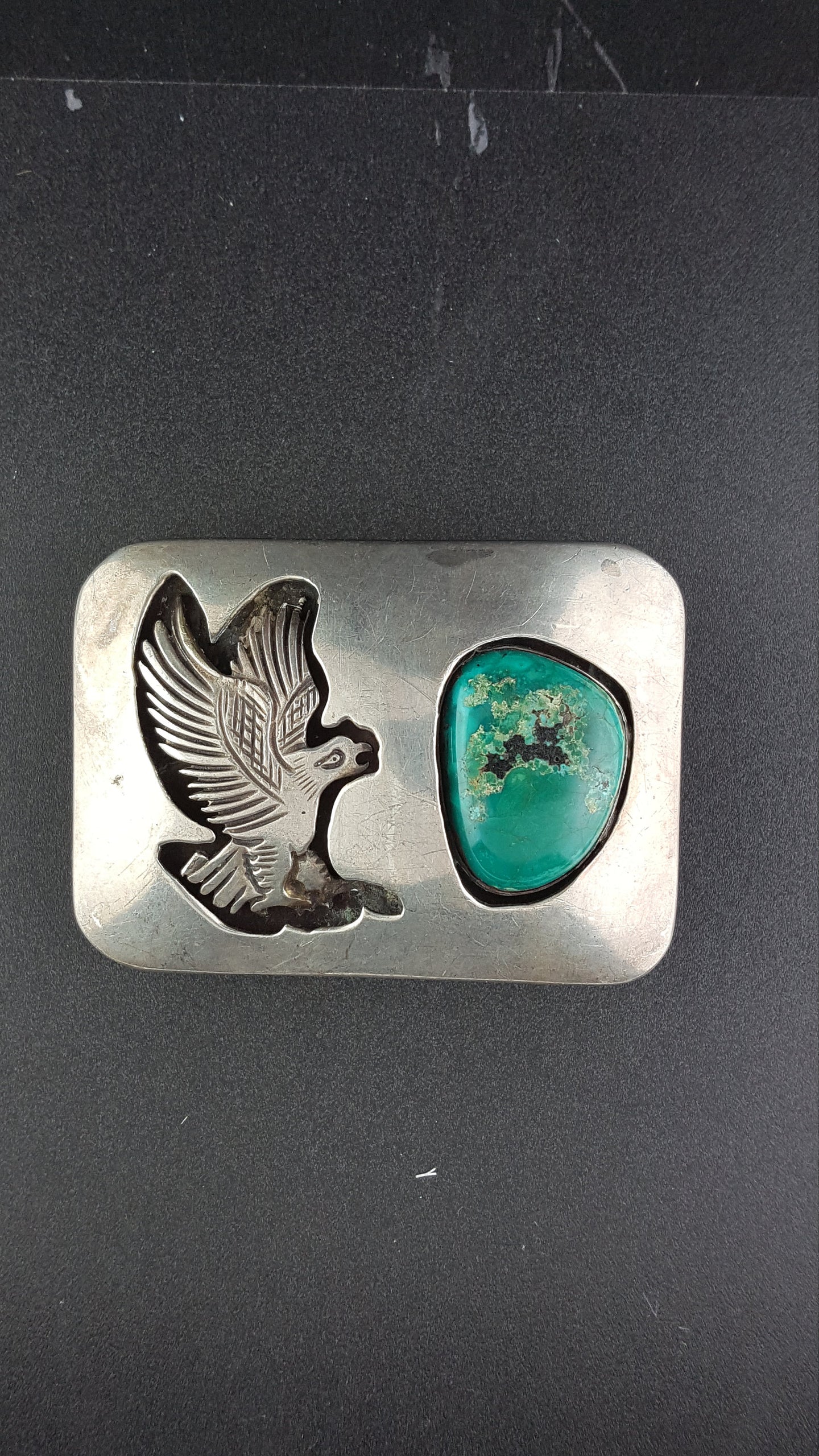 Native American eagle turquoise belt buckle - sterling Silver- Vintage