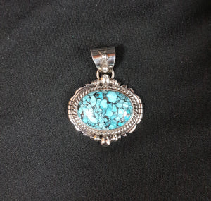 Sleeping Beauty Turquoise blackweb  sterling silver Oval Pendant