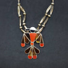 Native American Zuni Eagle Inlay tiger eye coral black onyx shell Sterling silver beaded necklace - VINTAGE