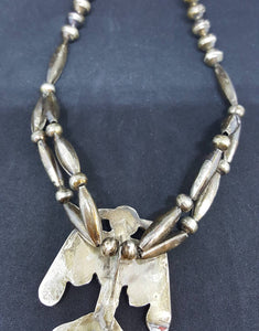 Native American Zuni Eagle Inlay tiger eye coral black onyx shell Sterling silver beaded necklace - VINTAGE