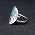 Micro chip Inlay Turquoise Red Coral Peyote Bird sterling silver cuff bracelet - VINTAGE