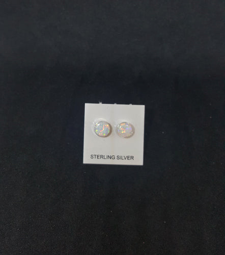 5mm round white Fire Opal sterling silver stud earrings