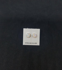 5mm round white Fire Opal sterling silver stud earrings