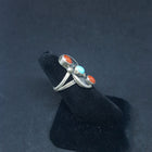 size 7.5 VINTAGE Navajo 3 stones turquoise red coral sterling silver ring