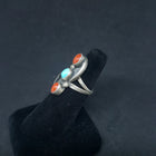 size 7.5 VINTAGE Navajo 3 stones turquoise red coral sterling silver ring