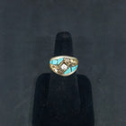 size 8 3/4 Navajo Feather Turquoise with CZ sterling silver ring - VINTAGE - men's ring