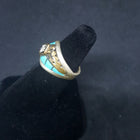 size 8 3/4 Navajo Feather Turquoise with CZ sterling silver ring - VINTAGE - men's ring