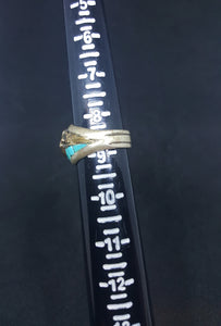 size 8 3/4 Navajo Feather Turquoise with CZ sterling silver ring - VINTAGE - men's ring