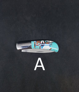 Turquoise and many stones inlay pocket knife