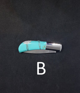 Turquoise and many stones inlay pocket knife