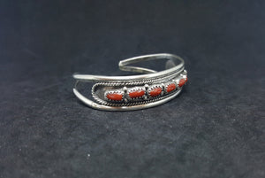 Red Coral Navajo sterling silver cuff bracelet