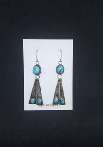 native american Navajo slab Kingman turquoise sterling silver dangle earrings - vintage