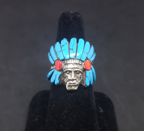 Chief head ring - Turquoise and shell size 8 3/4