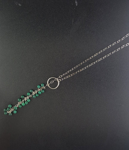 16 inches vintage Malachite sterling silver necklace