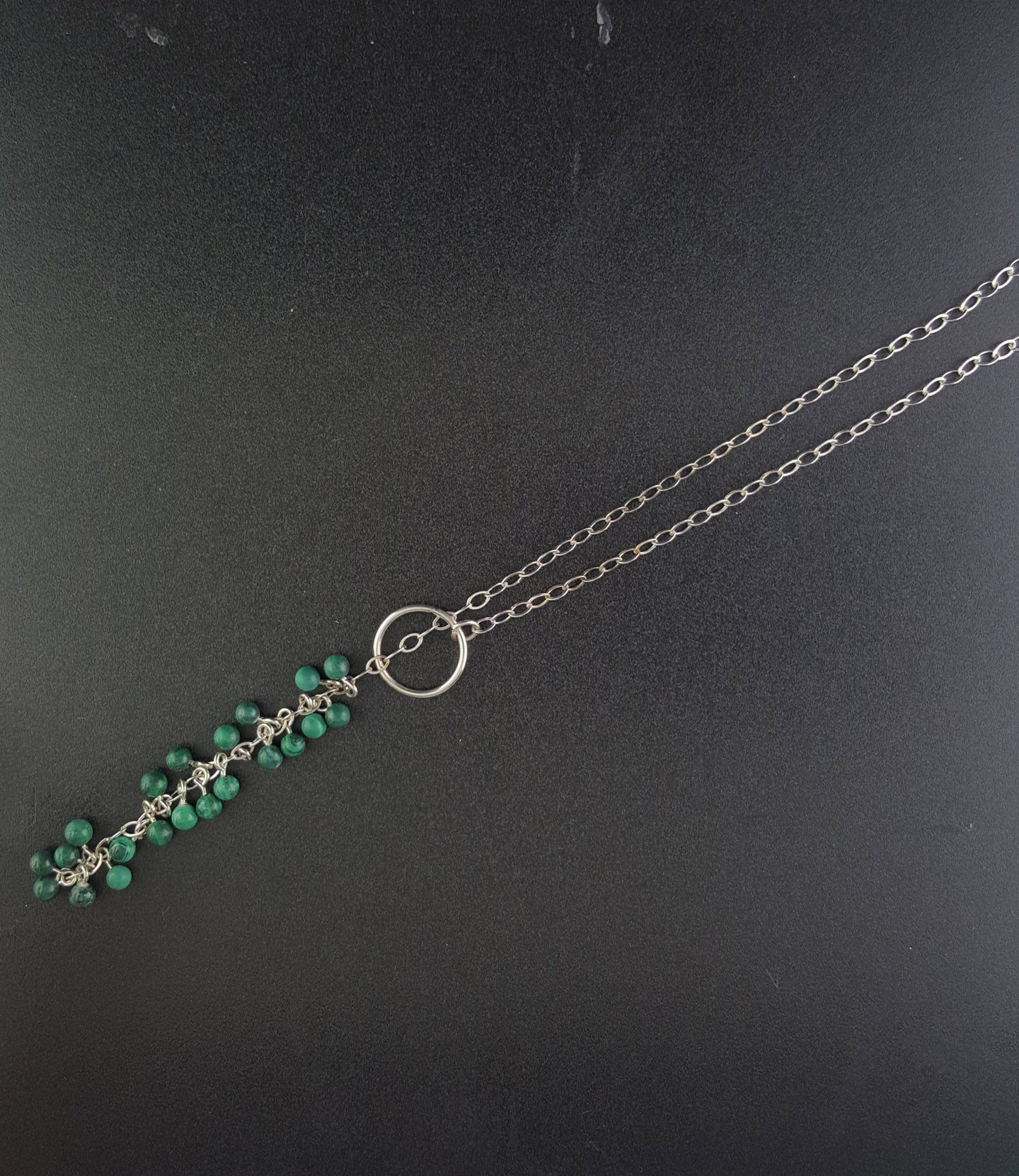 16 inches vintage Malachite sterling silver necklace