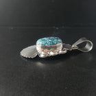 Navajo Sleeping beauty blackweb turquoise shell shape half moon sterling silver pendant