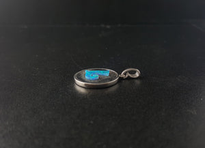 Letter name L Blue Fire Opal Round sterling silver pendant - personalized jewelry