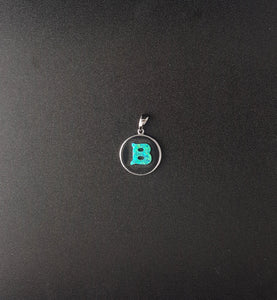 Letter name B Blue Fire Opal Round sterling silver pendant - personalized jewelry