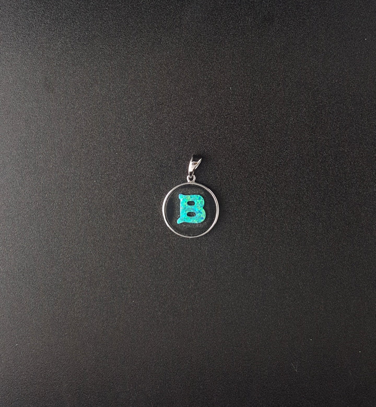 Letter name B Blue Fire Opal Round sterling silver pendant - personalized jewelry