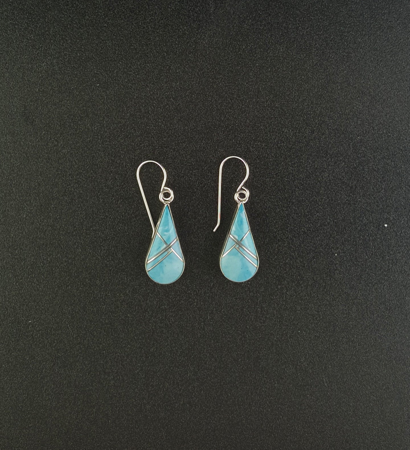 Southwest Inlay Turquoise Teardrop sterling silver dangle earrings