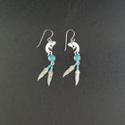 Southwest Kokopelli two Feathers Kingman turquoise sterling silver dangle earrings