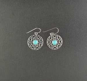 Southwest Magic Circle Kingman turquoise sterling silver dangle earrings
